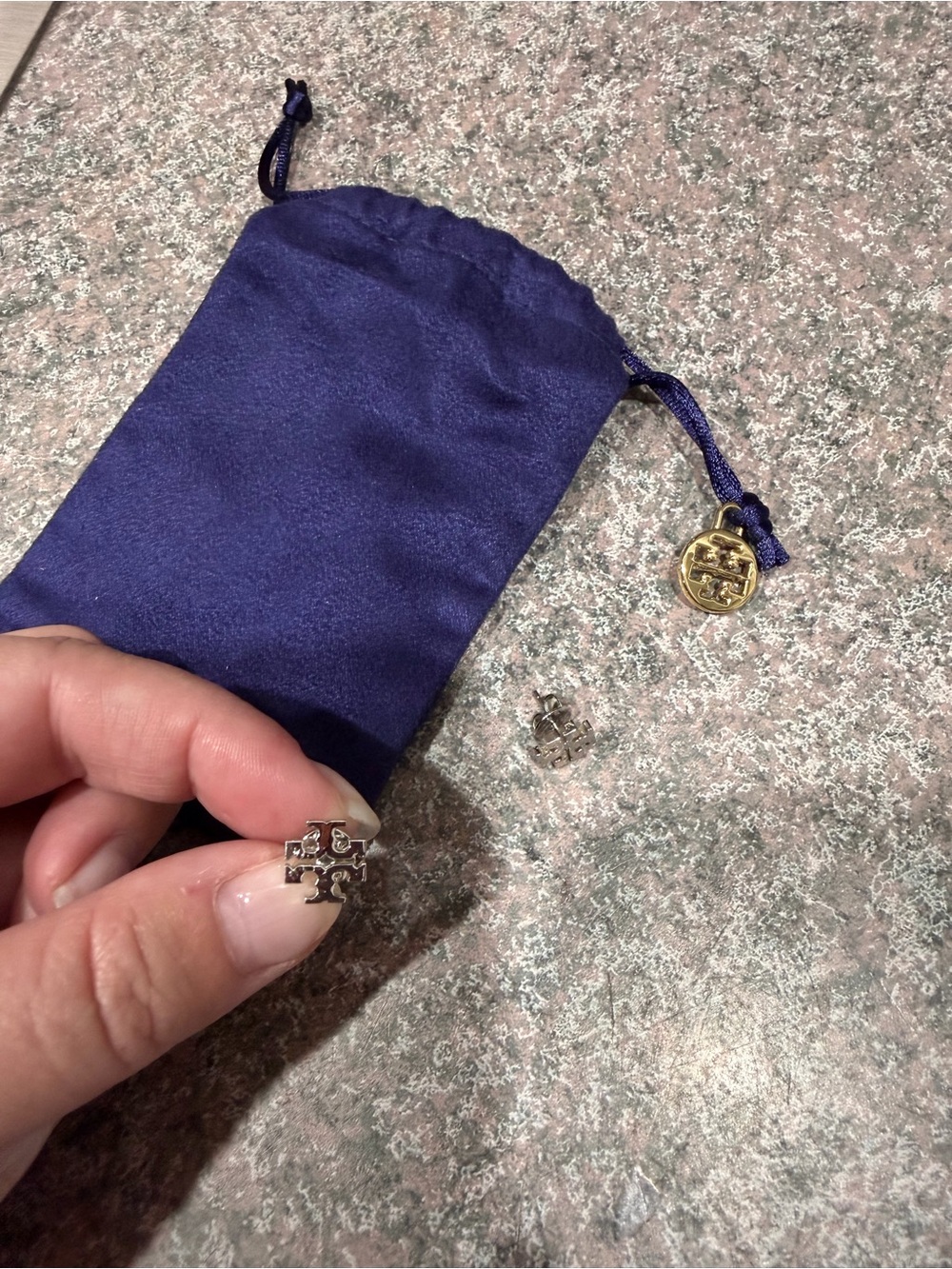Tory Burch sterling silver earrings with pouch